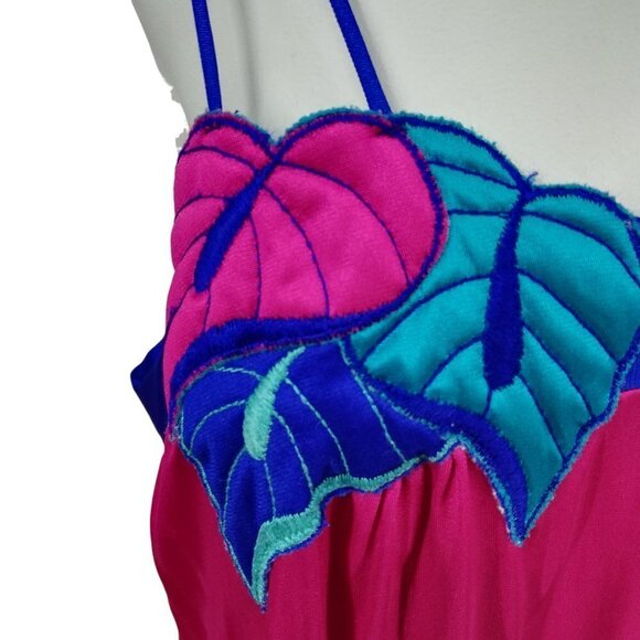 Vintage Pajama Chemise Cover Up Set Size M Pink Satin 80s Top Pajamas Nightgown - Picture 12 of 15